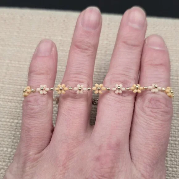 7 Inch Sterling Silver Zig Zag Beaded Flower Handmade Bracelet A7235 - Picture 2 of 6